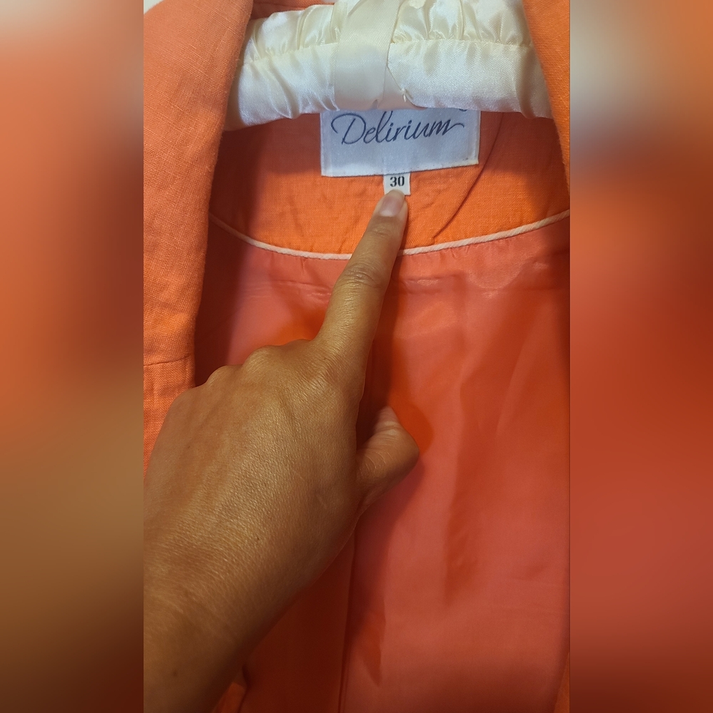 DELIRIUM Coral Orange Linen 3/4 Sleeve Blazer - Picture 8 of 11
